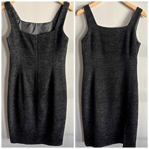Talbots Collection Y2K Italian Fabric Black Metallic Wool Blend Sheath Dress 8